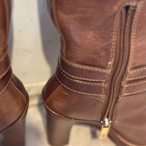 Tory Burch knee high double buckle boots leather dress shoes logo heels - Picture 6 of 11